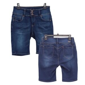Bamboo Jean Shorts Women's 9 Bermuda Denim Blue 3 Button Stretch Flattering
